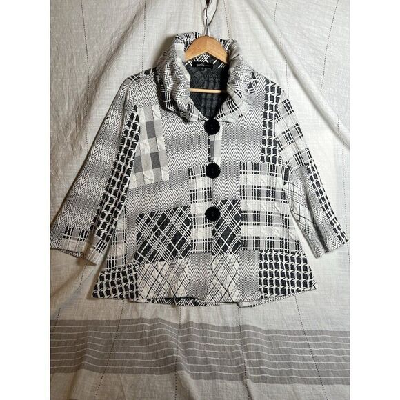 Yushi S Big Button Swing Trapeze Jacket Coat Patchwork Texture Design Art Wear - Picture 1 of 10
